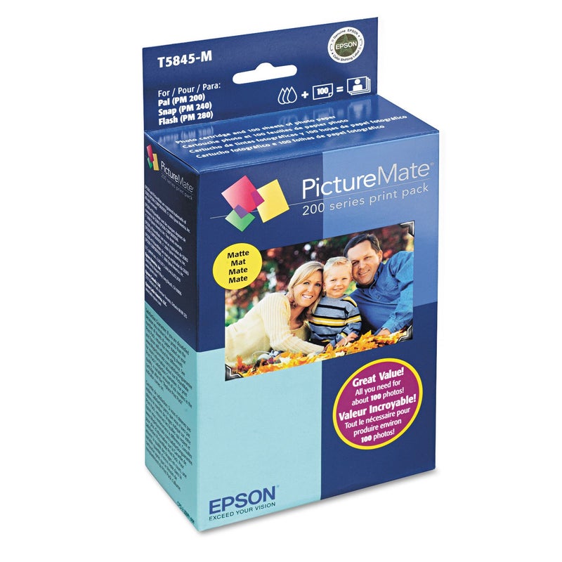 Epson T5845-M PictureMate Print Pack Includes Inkjet Cartridge, 100 Sheets Matte Photo Paper,1 cartridge containing;black,cyan,magenta,yellow